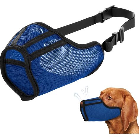 Muselière pour Chien Réglable et Respirante - Mesh Confortable, Anti-Morsure et Anti-Aboiement - pour Chiens de Petite et Moyenne Taille (Bleu, L)