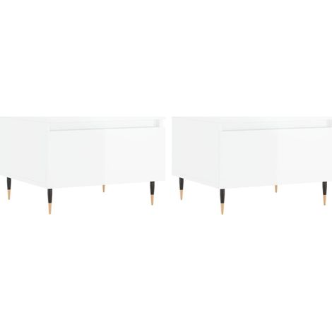 Set di 2 tavolini da caffè comodini con cassetto 50 x 46 x 35 cm in legno ingegnerizzato bianco lucido e metallo DEC040322
