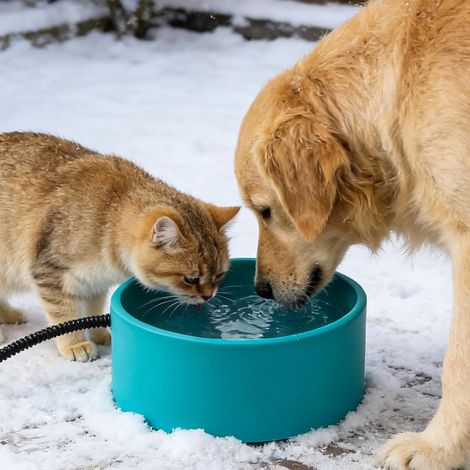 Bebedero con calefacción de 3,2 litros para perros y gatos de exterior - Termostato de 30 W - Calentador para mascotas con cable resistente a mordeduras de 2 metros (1/2)