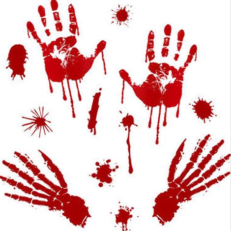 Halloween-Dekorationen: Wand- und Fensteraufkleber, blutige Fußabdrücke für den Boden, Handabdrücke (1/5)