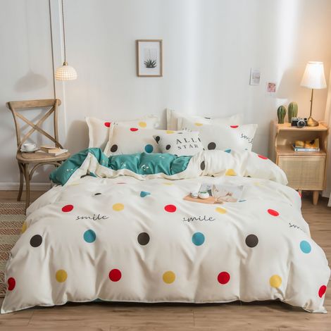 Housse de couette douce et chaude en polyester brossé épais, taie de lit pour dortoir chambre, points colorés 150x200cm (1/5)