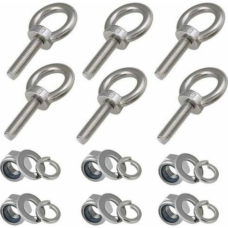 YMYNY 6 Pièces Longueur du filetage 30mm Nylon Écrou de Blocage et Rondelles de Blocage, Boulons filetés extérieurs en acier inoxydable 304 Marine Boulons à œil M8,