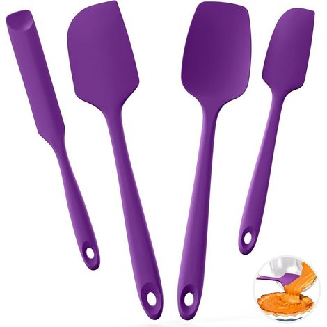 Spatule en silicone : racloir de cuisson de qualité alimentaire résistant à la chaleur jusqu’à 315°C avec bord flexible pour la cuisson et les ustensiles antiadhésifs (4 pièces,Mauve) (1/5)