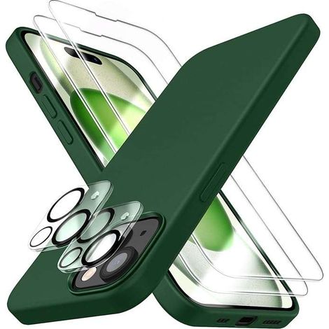 Funda para iPhone 15 con protección para la cámara trasera y la pantalla (verde) (1/2)