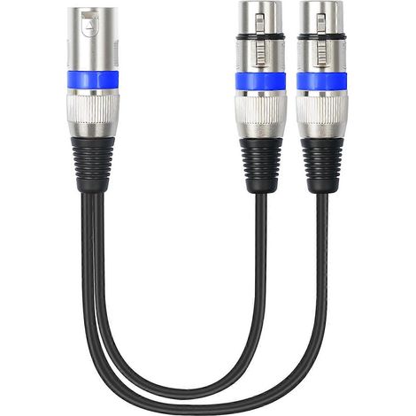 Câble adaptateur audio symétrique pour microphone, câble audio mâle 3 broches vers double femelle, 1 mâle vers 2 femelles 3 broches, 30 cm, bleu. (1/5)