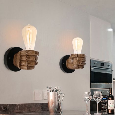 2 Pack Applique Murale Main Poing Gauche et Droite Retro Style de Decoration de Loft Industriel Antique Creative Lampe pour Restaurant Bar Café Résine Chambre Décoration BLOW (1/5)