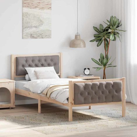 Bettrahmen mit Kopfteil Taupe 90 x 200 cm Massives Kiefernholz