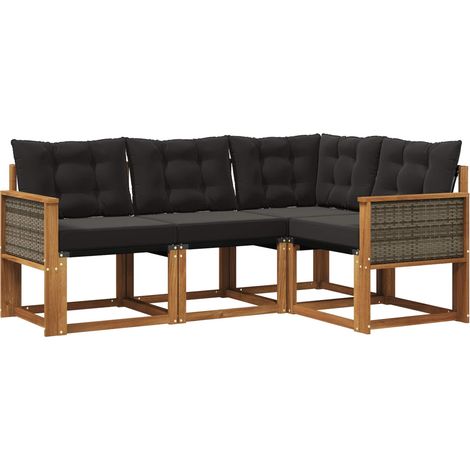 Outdoor Sofa Set with Cushion 4 pcs Natural and Black vidaXL
