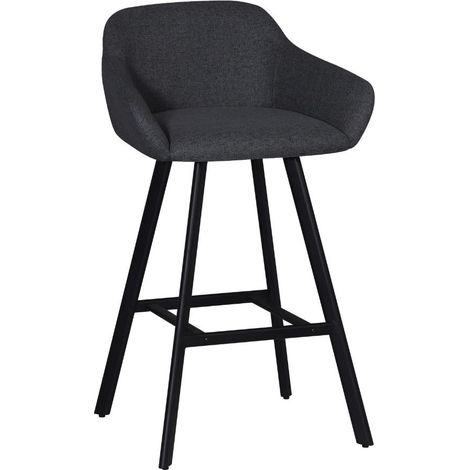 Taburete con asiento tapizado gris oscuro y patas de metal negro - Rory (1/5)