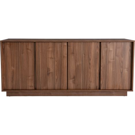 Miliboo – Buffet vintage en bois foncé noyer 4 portes L180 x P43 x H79 cm – Panneaux de particules agglomérés – Style contemporain et lignes épurées