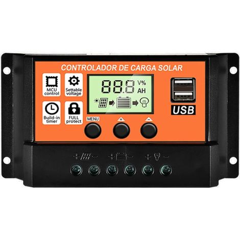 Regolatore di carica solare 100A, regolatore di carica del pannello solare, regolatore intelligente con doppia porta USB 12V/24V, misuratore automatico PWM, display LCD regolabile, arancione