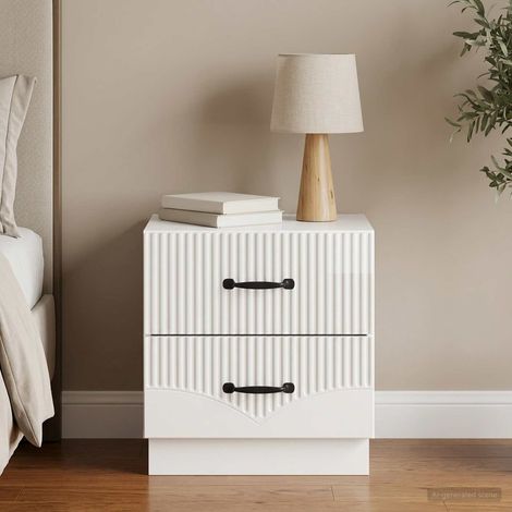 Table de chevet 2 tiroirs en bois d’ingénierie blanc brillant 43 x 34,5 x 44,5 cm - PANGIVO (1/5)