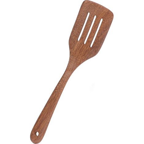 Spatule à long manche en bois naturel, spatule à frire, spatule murale à trou rond, ustensile de cuisine anti-fuites (1/5)