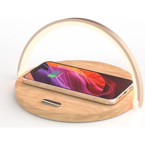 Lampe de chevet tactile ACKERMAN avec chargeur sans fil, veilleuse LED à 3 niveaux d’intensité et induction pour smartphone (1/4)