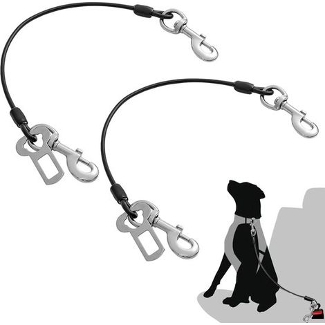 Set di 2 cinture di sicurezza per auto per cani in cavo d'acciaio, lunghezza 90 cm, spessore 4 mm, cintura universale per animali domestici con chiusure in metallo. (1/5)