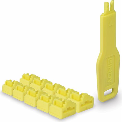 RJ45 PORT LOCKS YELLOW, 10X + 1 KEY