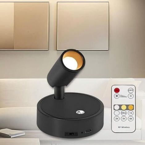 Wireless LED spotlight, magnetic wall light, rechargeable 4000 mAh, touch floor spotlight + remote control, reading lamp with timer for plant display, artwork, closet, bedroom. (1/4)