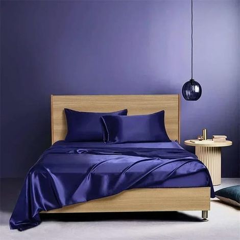 Parure de lit en faux satin Queen size, luxueuse et de qualité supérieure, douce et soyeuse, housse de couette unie, drap-housse 153 x 203 cm. (1/5)