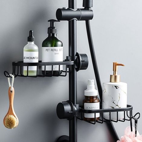 Set di 2 pezzi per il bagno, composto da cestello portaoggetti in acciaio inox per bagno e cucina, porta gel doccia (non è necessaria la foratura), mensole per doccia per bagno e cucina. (1/5)