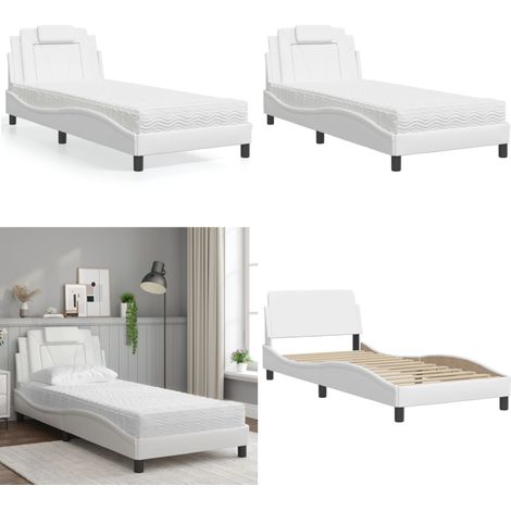 Bett mit Matratze Weiß 90x200 cm Kunstleder - Betten - Doppelbetten - Boxspringbett - Schlafzimmermöbel - Weißes Bett - Home & Living (1/5)