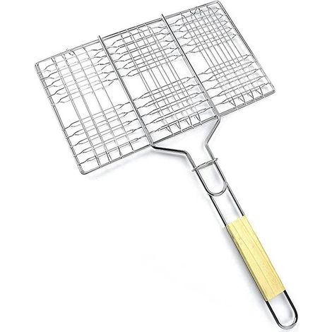 Juego de utensilios para barbacoa: pinza para parrilla de hamburguesas con mango largo, 33,5 x 20 cm, para 6 hamburguesas. (1/2)