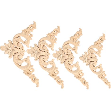 Lot de 4 appliques d'angle sculptées en bois d'hévéa, en forme de fleur, non peintes, 12 x 12 cm (1/5)