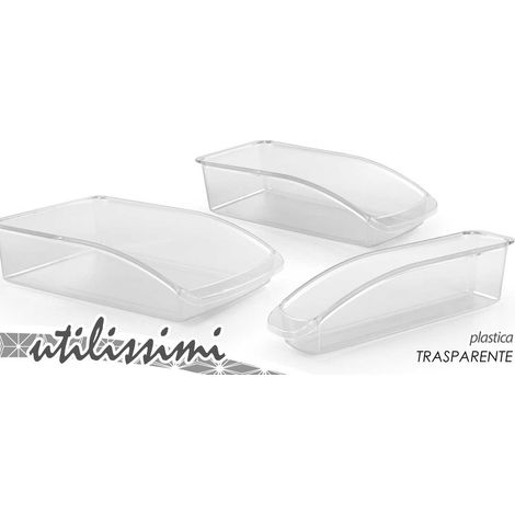 Set 3 Contenitori multiuso per frigo armadi cassetti 3 misure trasparenti