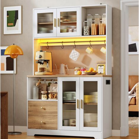 Credenza da cucina 110 x 40 x 178 cm con LED, prese, vetrina in vetro temperato OKMYHOME (1/5)