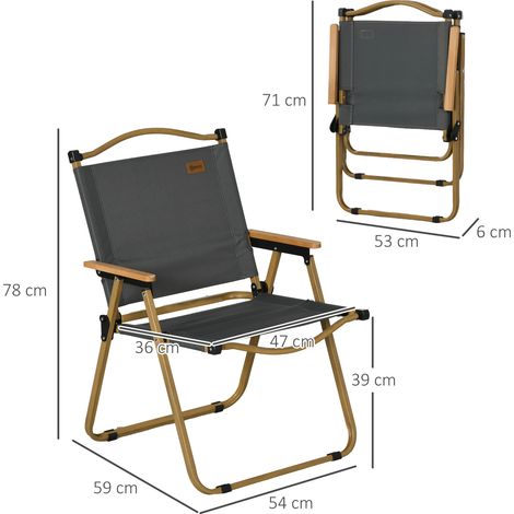 Set de 2 chaises de camping pliantes, Chaises de jardin avec cadre en acier, Effet bois, Fauteuils pliants pour piscine, plage, Oxford, Gris foncé (1/5)