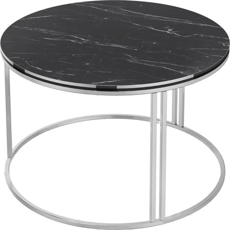 Mesa de centro redonda 50 x 80 cm mármol negro plata 030008425