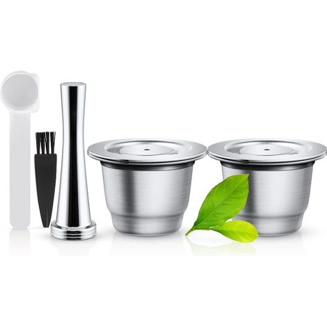 Acier Inoxydable Capsule Espresso Crema Café Rechargeable Réutilisable Pour Machine À Café + 1 Cuillère + 1 Pinceau (2 Capsula) (1/5)