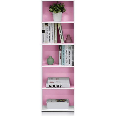 Bibliothèque à 5 Cubes, bibliothèque avec étagère Ouverte, 23,9 x 40,13 x 132,08 cm, pour Salon, Chambre à Coucher, Bureau à Domicile, Blanc/Rose (1/5)