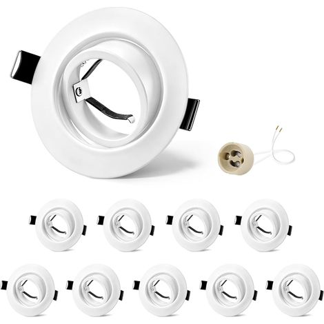 10x Spots Encastrables GU10 Cadre Blanc, Orientable 45°, Cadre Métal Ø84mm Plat, Découpe 68-75mm, Douille Céramique GU10 230V, Spot Rond Sans Ampoule (1/5)