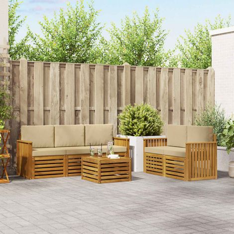 Sofagarnituren 6 pcs Natur und Beige Massivholz Akazie (1/5)