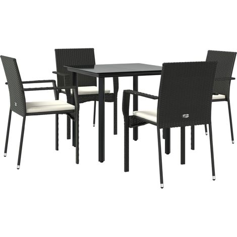 Mobili da pranzo e cuscini da giardino 5 pezzi in resina intrecciata nera 020014885