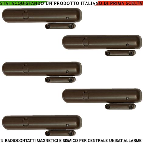 Contatti Magnetici 5 Pezzi Radio Con Sensore Sismico 2 Ingressi Per Sensori Remoti Sensibilità Regolabile Anche da App Frequenza 868 MHz Codifica UNISAT2 Segnalazione Allarme Tramite Led Cover Marrone (1/4)