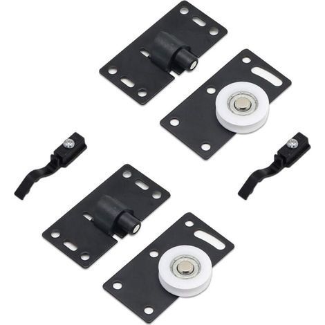 CSPARKV 2 Ensembles de Rouleau de Porte Coulissante, Roues de Rouleau de Meubles, Kits de Piste D'engrenage de Roues en Nylon Muets, pour Fenêtre de Placard Armoire Penderie (Noir) (1/4)