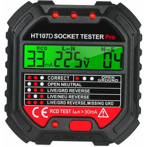 Testeur de prise GFCI KKmoon, détecteur de tension 90-250V, vérificateur de polarité de circuit, testeur de prise électrique automatique avec affichage de tension. (1/4)