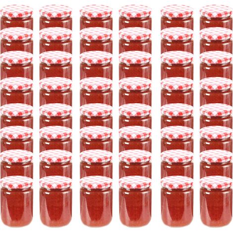 48 pcs Pots à confiture Couvercle blanc et rouge Verre 230 ml (1/5)