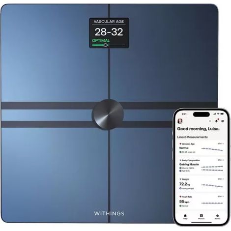 Withings Body Comp - Bilancia pesapersone digitale WiFi e bluetooth con analisi corporea completa: peso, grasso corporeo, grasso muscolare, acqua e tracciamento cardiovascolare, colore nero