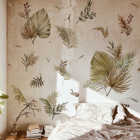 Stickers Muraux Boho Feuilles De Palmier Stickers Muraux Plantes Tropicales Chambre Canapé Stickers Muraux Salon Fond Décoration Murale (1/5)