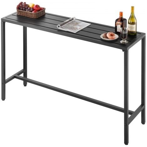 Mesa Alta de Bar de Exterior, 1400 x 375 x 980 mm, Mesa de Comedor Rectangular con Tablero Impermeable y Estructura de Metal Resistente, Mueble de Jardín para Patio, Terraza, Piscina, Negro (1/5)