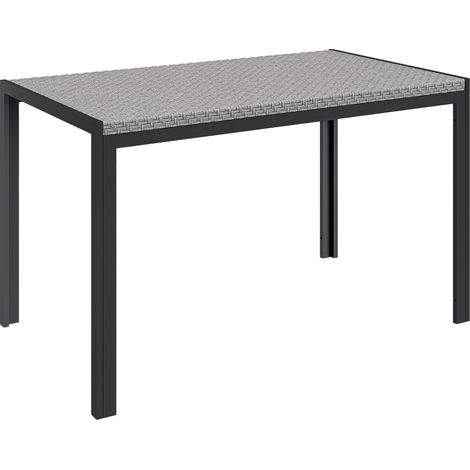 Table de jardin rectangulaire 4 personnes en métal avec plateau en résine tressée PE effet rotin, 120 L x 70 l x 72 H cm (1/5)
