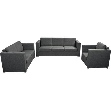 Set divano tre pezzi in tessuto grigio scuro 020020250