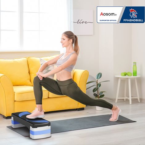 Aerobic-Fitness-Stepper – Aosom.fr x FFHandball – Höhenverstellbar, rutschfeste Oberfläche, 80 x 31 x 20 cm, schwarz und blau