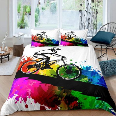 Bettwäsche Set 220x240 cm, 3D Aquarell Fahrrad Design, 3-teilig mit 2 Kissenbezügen