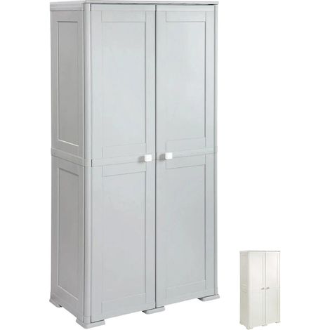 Mobile portascope in plastica a 2 ante lisce - Misura 79x43x164 cm - Armadio con vano scope e 3 scomparti interni per oggetti, completo di piedini ant (1/5)