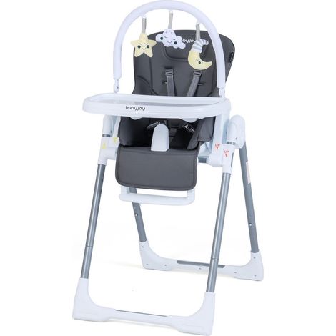 Pour les repas de bébé, confort ajustable avec chaise haute pliable, roues discrètes et barre de jeux amovible (1/2)