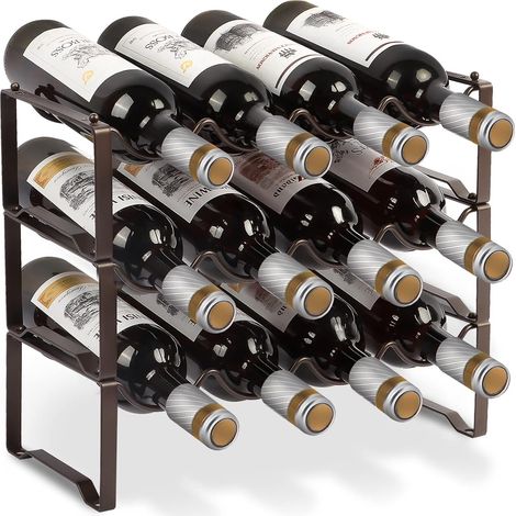 Étagère à vin empilable en métal pour 12 bouteilles pour cave, bar et espace de stockage, bouteilles extensibles modulaires stables et stockage de vin (3 niveaux) (1/5)