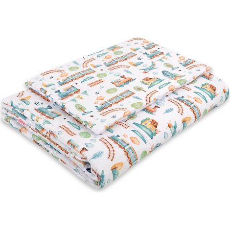 Juego de cama infantil con relleno 120x90cm - Tren turquesa (1/3)